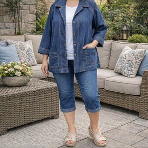 Vintage Lady Graff 1970s Denim Look Jacket Blue Polyester Women's L